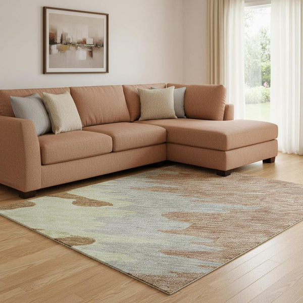 HomeRoots 8' X 10' Rust Green and Gray Abstract Washable Area Rug - Stylish, Stain-Resistant, UV Protected Design 682389