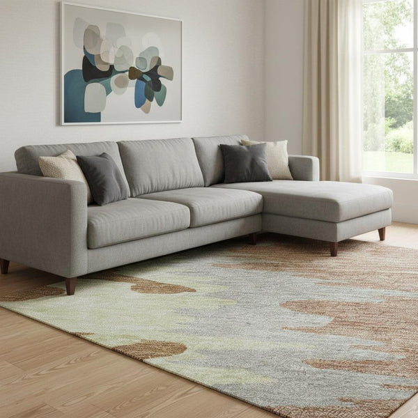 HomeRoots 10' X 14' Stylish Rust Green & Gray Washable Area Rug with UV Protection for High-Traffic Rooms 682391