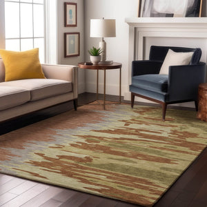 HomeRoots 10' X 14' Stylish Rust Green & Gray Washable Area Rug with UV Protection for High-Traffic Rooms 682391
