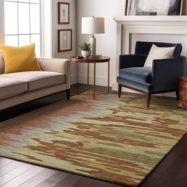 HomeRoots 10' X 14' Stylish Rust Green & Gray Washable Area Rug with UV Protection for High-Traffic Rooms 682391
