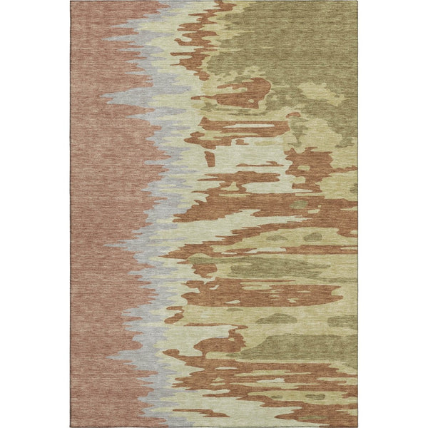HomeRoots 10' X 14' Stylish Rust Green & Gray Washable Area Rug with UV Protection for High-Traffic Rooms 682391