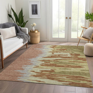 HomeRoots 10' X 14' Stylish Rust Green & Gray Washable Area Rug with UV Protection for High-Traffic Rooms 682391