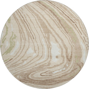 HomeRoots 8' Beige Green And Taupe Abstract Washable Round Rug – Durable, Stain Resistant, UV Protected Style 682394