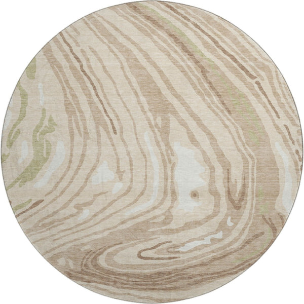 HomeRoots 8' Beige Green And Taupe Abstract Washable Round Rug – Durable, Stain Resistant, UV Protected Style 682394
