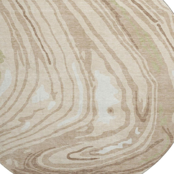 HomeRoots 8' Beige Green And Taupe Abstract Washable Round Rug – Durable, Stain Resistant, UV Protected Style 682394
