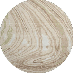 HomeRoots 8' Beige Green And Taupe Abstract Washable Round Rug – Durable, Stain Resistant, UV Protected Style 682394
