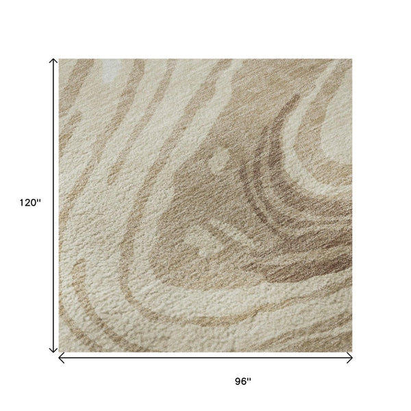 HomeRoots 8' X 10' Abstract Washable Area Rug in Beige, Green & Taupe - UV Protected, Stain Resistant & Non-Slip 682395