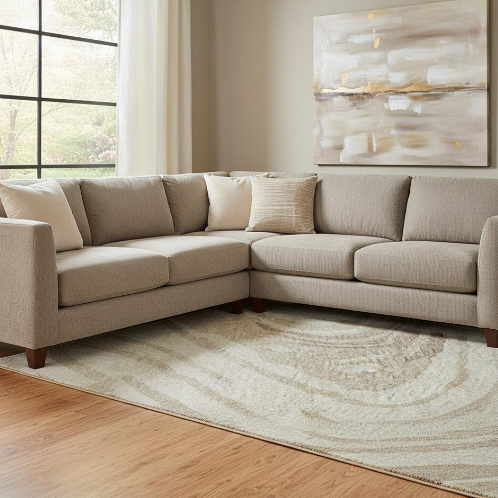 HomeRoots 8' X 10' Abstract Washable Area Rug in Beige, Green & Taupe - UV Protected, Stain Resistant & Non-Slip 682395