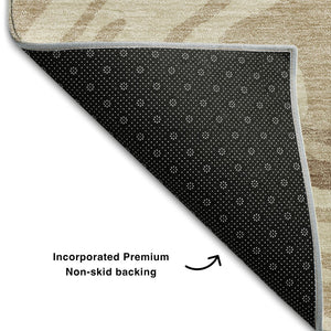 HomeRoots 9' X 12' Transitional Abstract Area Rug in Beige, Green & Taupe - Washable, UV-Protected & Durable 682396