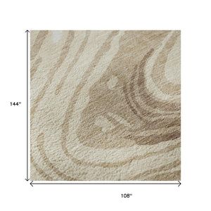 HomeRoots 9' X 12' Transitional Abstract Area Rug in Beige, Green & Taupe - Washable, UV-Protected & Durable 682396