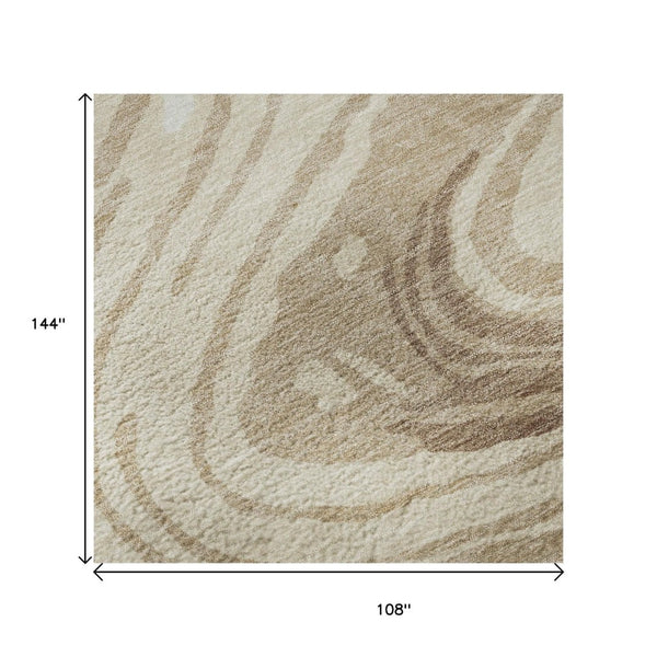 HomeRoots 9' X 12' Transitional Abstract Area Rug in Beige, Green & Taupe - Washable, UV-Protected & Durable 682396