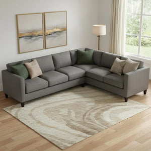HomeRoots 9' X 12' Transitional Abstract Area Rug in Beige, Green & Taupe - Washable, UV-Protected & Durable 682396