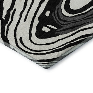 HomeRoots 5' X 8' Contemporary Black Ivory Gray Abstract Area Rug - Washable, UV-Protected, Durable Design 682399
