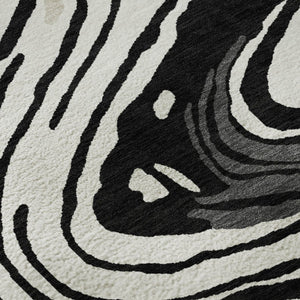 HomeRoots 5' X 8' Contemporary Black Ivory Gray Abstract Area Rug - Washable, UV-Protected, Durable Design 682399