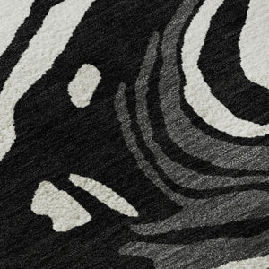HomeRoots 5' X 8' Contemporary Black Ivory Gray Abstract Area Rug - Washable, UV-Protected, Durable Design 682399
