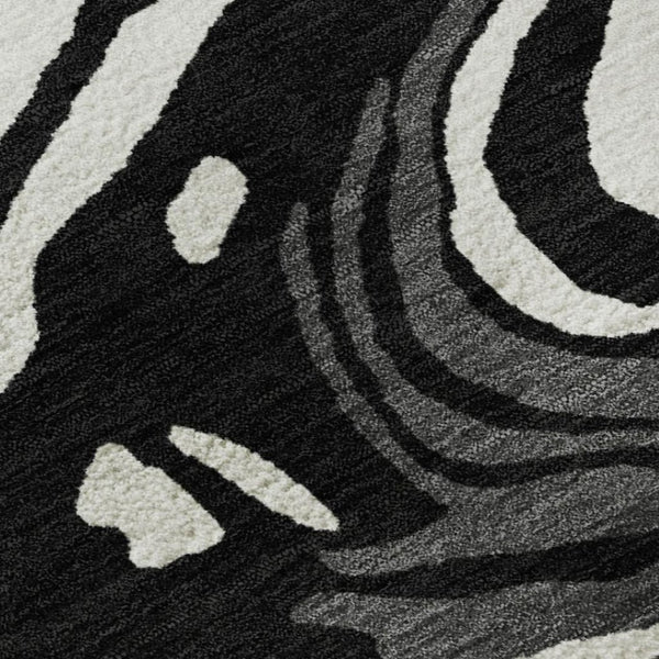 HomeRoots 5' X 8' Contemporary Black Ivory Gray Abstract Area Rug - Washable, UV-Protected, Durable Design 682399