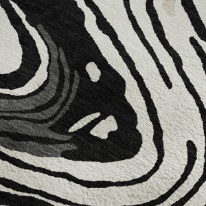 HomeRoots 5' X 8' Contemporary Black Ivory Gray Abstract Area Rug - Washable, UV-Protected, Durable Design 682399