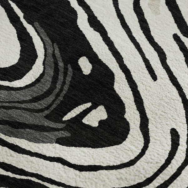 HomeRoots 5' X 8' Contemporary Black Ivory Gray Abstract Area Rug - Washable, UV-Protected, Durable Design 682399