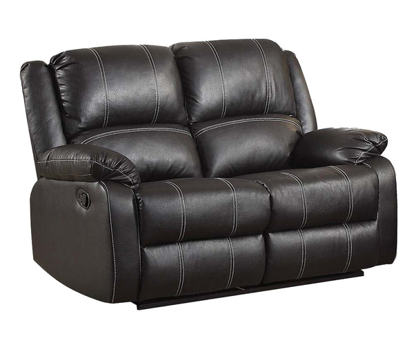 English Elm Zuriel Synthetic Leather Recliner Loveseat with Pocket Springs, Pillow-Top Arms & Smooth Latch Recline Black 56 L x 31 W x 26 H B2726P253079