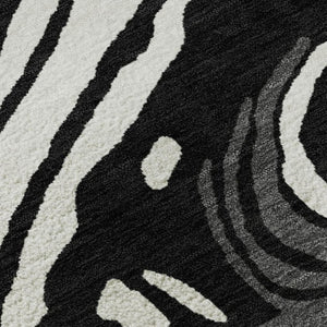 HomeRoots 8' Black Ivory and Gray Abstract Round Rug - Washable, UV Protected, Ideal for High-Traffic Areas 682400