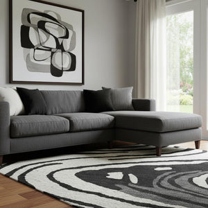 HomeRoots 8' X 10' Washable Abstract Area Rug in Black, Ivory & Gray - Stylish, Durable & UV-Protected Design 682401