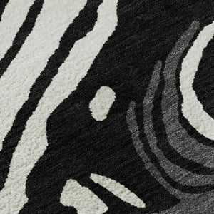 HomeRoots 8' X 10' Washable Abstract Area Rug in Black, Ivory & Gray - Stylish, Durable & UV-Protected Design 682401