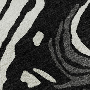 HomeRoots 9' X 12' Black Ivory Gray Abstract Area Rug - Washable, UV Protected, Durable for High-Traffic Spaces 682402
