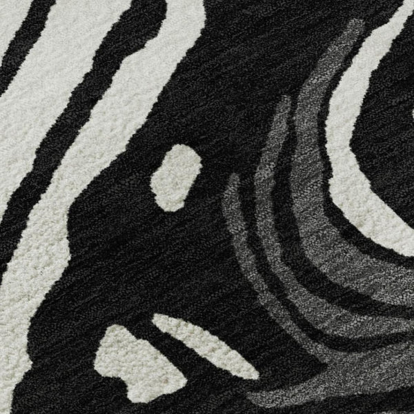 HomeRoots 9' X 12' Black Ivory Gray Abstract Area Rug - Washable, UV Protected, Durable for High-Traffic Spaces 682402