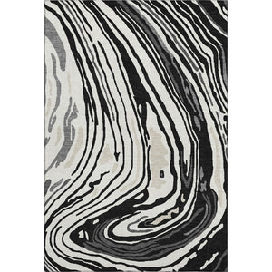 HomeRoots 10' X 14' Modern Abstract Washable Area Rug in Black, Ivory & Gray - UV Protected & Durable Design 682403
