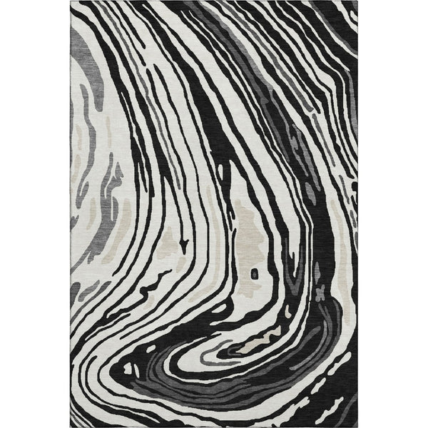 HomeRoots 10' X 14' Modern Abstract Washable Area Rug in Black, Ivory & Gray - UV Protected & Durable Design 682403