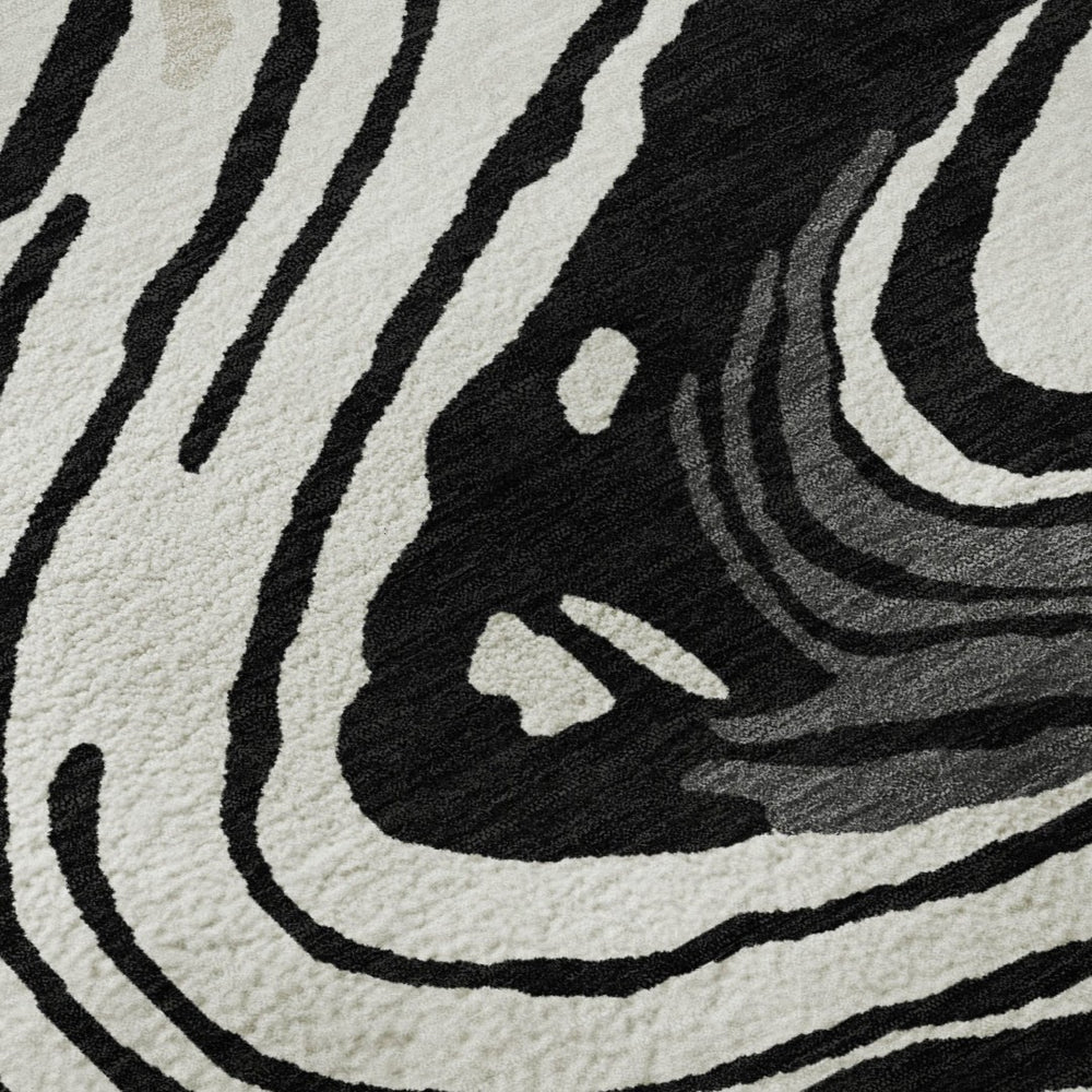 HomeRoots 10' X 14' Modern Abstract Washable Area Rug in Black, Ivory & Gray - UV Protected & Durable Design 682403