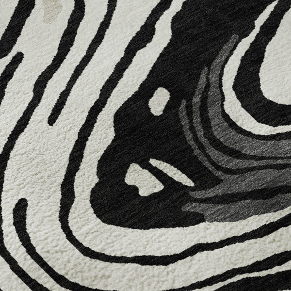 HomeRoots 10' X 14' Modern Abstract Washable Area Rug in Black, Ivory & Gray - UV Protected & Durable Design 682403