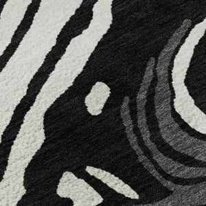 HomeRoots 10' X 14' Modern Abstract Washable Area Rug in Black, Ivory & Gray - UV Protected & Durable Design 682403