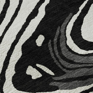 HomeRoots 10' X 14' Modern Abstract Washable Area Rug in Black, Ivory & Gray - UV Protected & Durable Design 682403