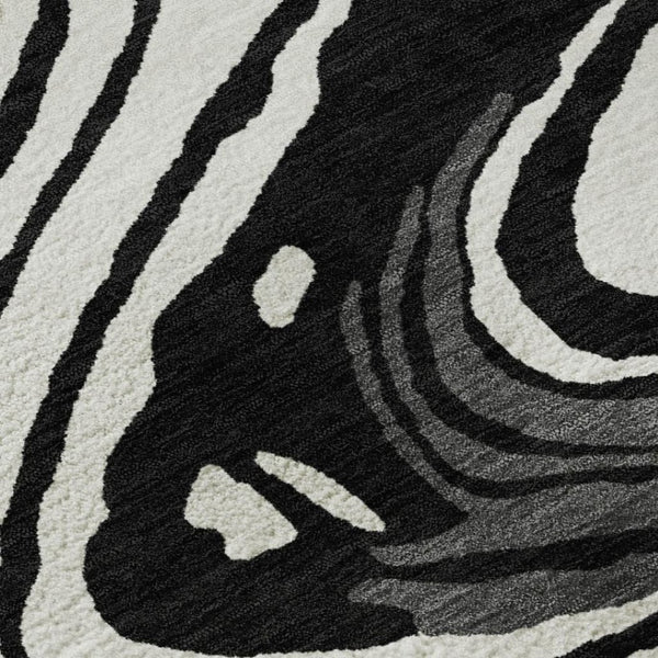 HomeRoots 10' X 14' Modern Abstract Washable Area Rug in Black, Ivory & Gray - UV Protected & Durable Design 682403