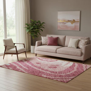 HomeRoots 5' X 8' Blush Gray & Ivory Abstract Area Rug - Washable, UV-Protected, Soft & Durable for Homes 682405
