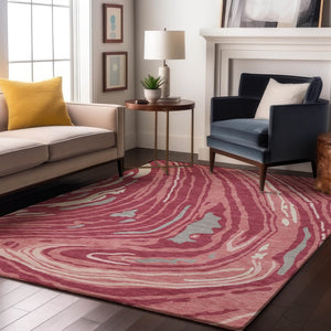 HomeRoots 5' X 8' Blush Gray & Ivory Abstract Area Rug - Washable, UV-Protected, Soft & Durable for Homes 682405