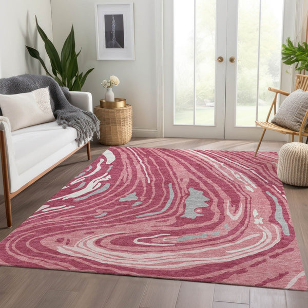 HomeRoots 5' X 8' Blush Gray & Ivory Abstract Area Rug - Washable, UV-Protected, Soft & Durable for Homes 682405