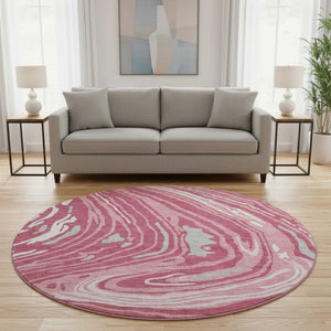 HomeRoots 8' Blush Gray and Ivory Abstract Washable Round Rug – UV-Protected, Durable, Stylish for Any Room 682406