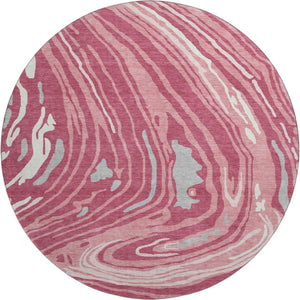 HomeRoots 8' Blush Gray and Ivory Abstract Washable Round Rug – UV-Protected, Durable, Stylish for Any Room 682406