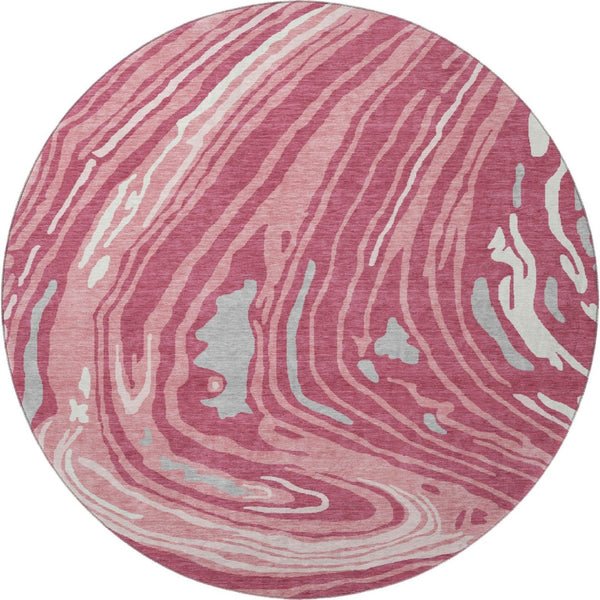 HomeRoots 8' Blush Gray and Ivory Abstract Washable Round Rug – UV-Protected, Durable, Stylish for Any Room 682406