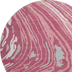 HomeRoots 8' Blush Gray and Ivory Abstract Washable Round Rug – UV-Protected, Durable, Stylish for Any Room 682406