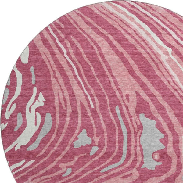 HomeRoots 8' Blush Gray and Ivory Abstract Washable Round Rug – UV-Protected, Durable, Stylish for Any Room 682406
