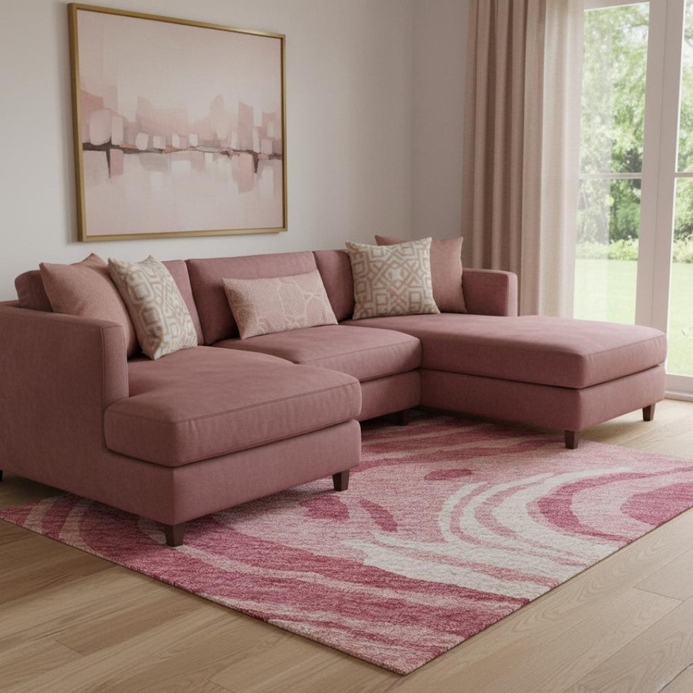 HomeRoots 8' X 10' Blush Gray & Ivory Abstract Washable Area Rug – Durable, Stain Resistant, UV Protected Beauty! 682407