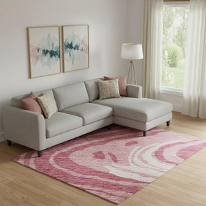 HomeRoots 9' X 12' Blush Gray And Ivory Abstract Area Rug - Durable, Washable, UV-Protected for Modern Homes 682408