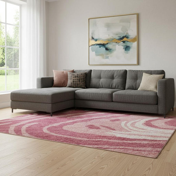HomeRoots 10' X 14' Blush Gray & Ivory Abstract Area Rug - Washable, Stain-Resistant, UV Protected Elegance 682409
