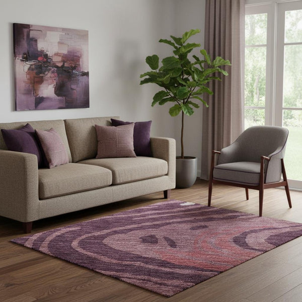 HomeRoots 5' X 8' Burgundy Ivory Blush Abstract Washable Area Rug - Durable, UV-Protected & Family-Friendly Decor 682411