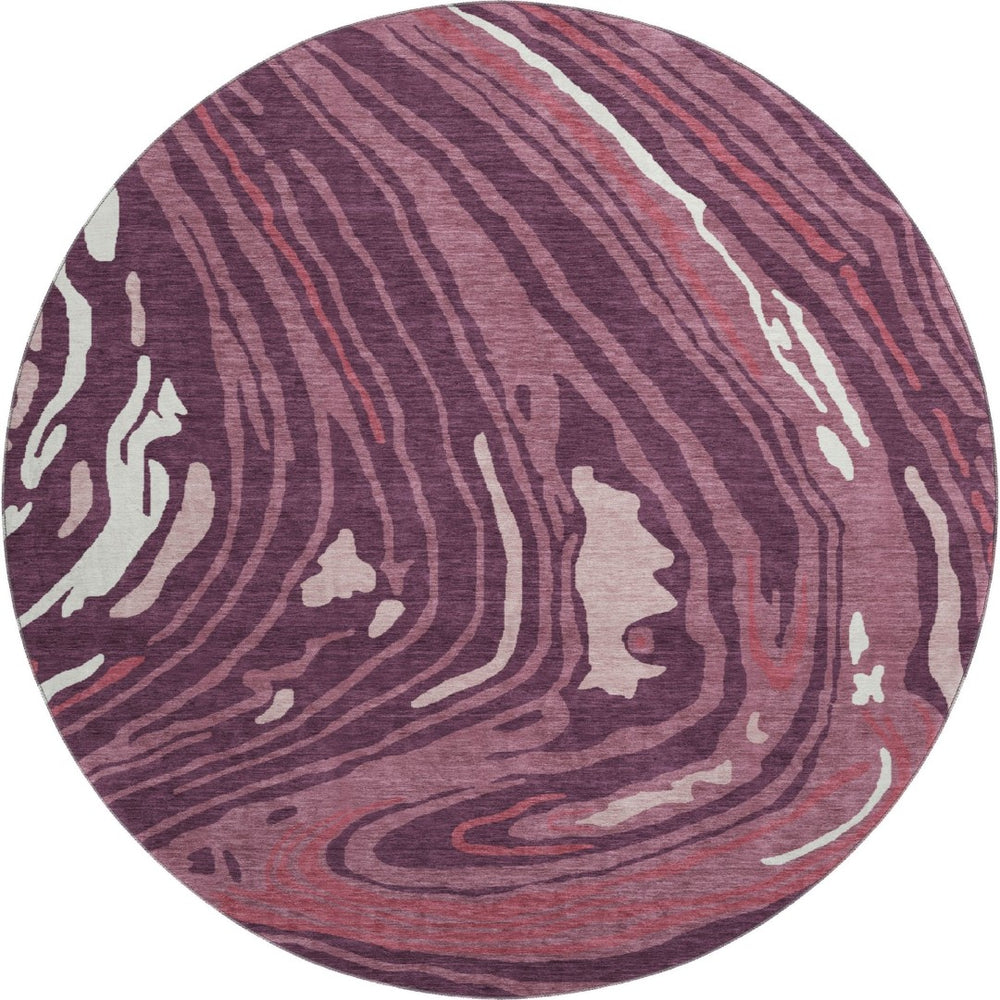 HomeRoots 8' Burgundy Ivory Blush Abstract Washable Round Rug - UV Protected, Stain Resistant, Easy Care! 682412