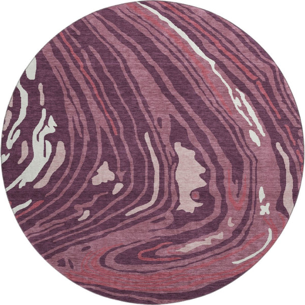HomeRoots 8' Burgundy Ivory Blush Abstract Washable Round Rug - UV Protected, Stain Resistant, Easy Care! 682412