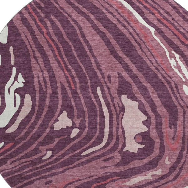 HomeRoots 8' Burgundy Ivory Blush Abstract Washable Round Rug - UV Protected, Stain Resistant, Easy Care! 682412